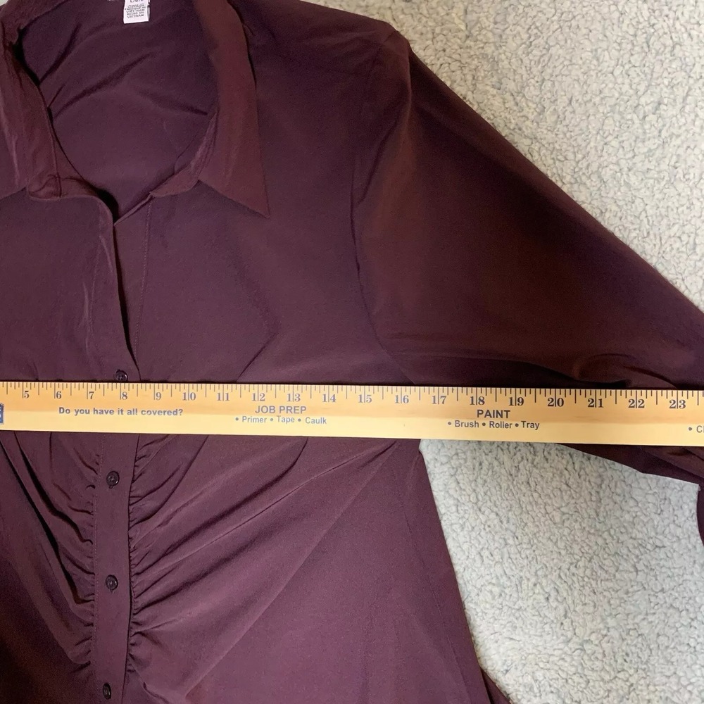 Calvin Klein L Women Purple Long Sleeve Button Up Collared Shirt Ruched Gem Tone - Picture 7 of 8